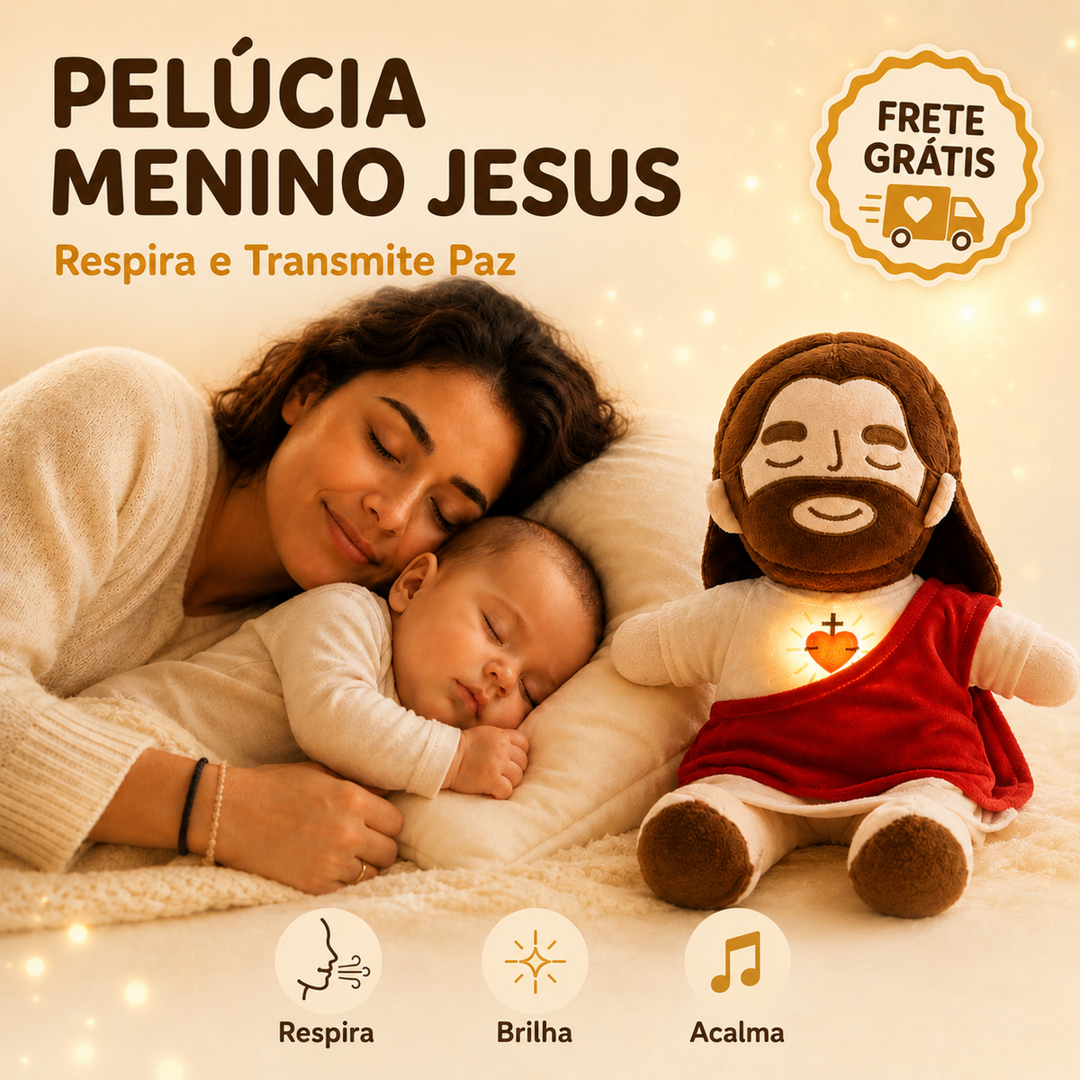 Pelúcia Menino Jesus que Respira e Transmite Paz