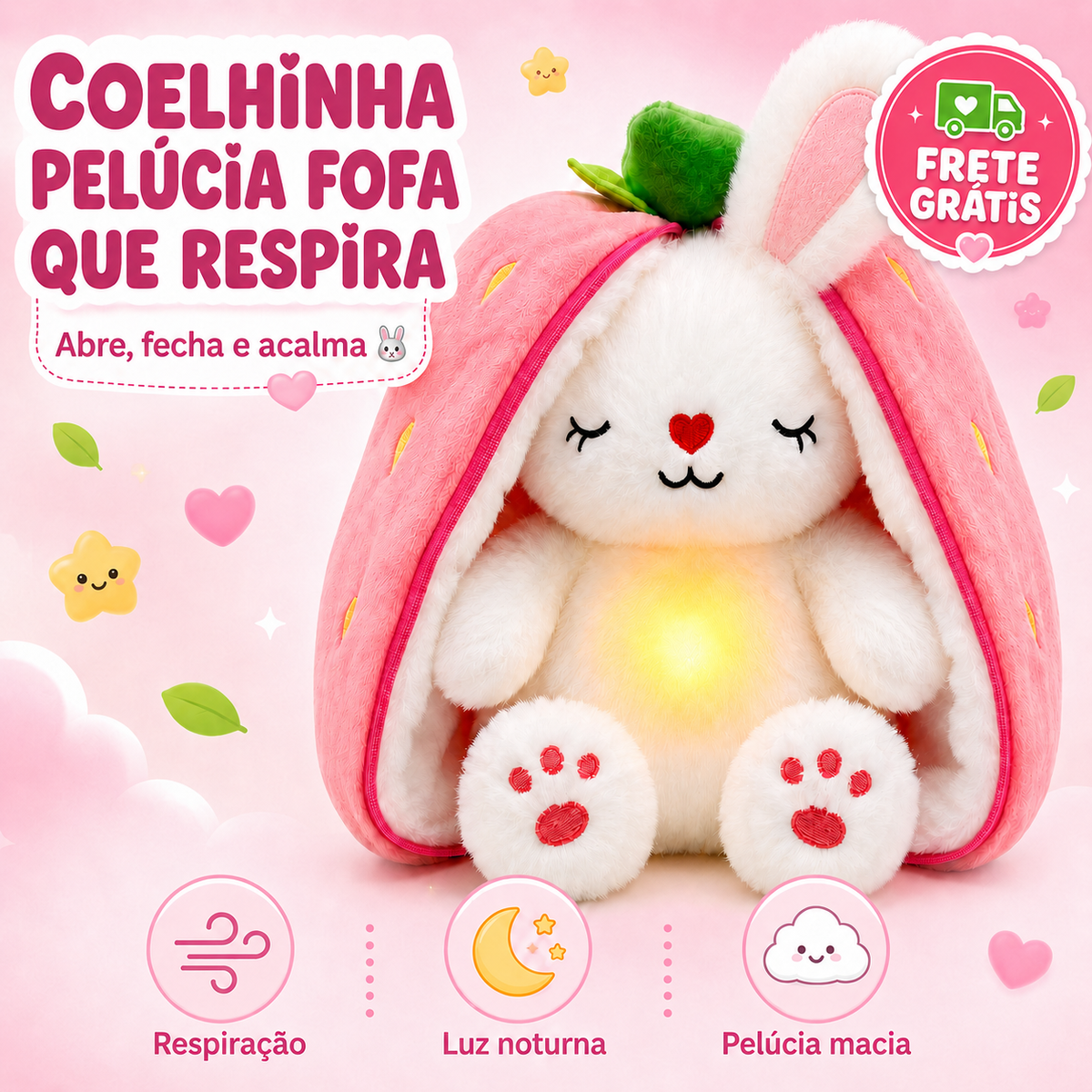 Coelhinha Pelúcia Fofa que Respira