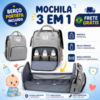 Mochila 3 em 1: Bolsa Maternidade + Trocador + Berço Portátil