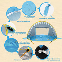 Barraca com Piscina para Bebê (Proteção UV) — Baby Shark